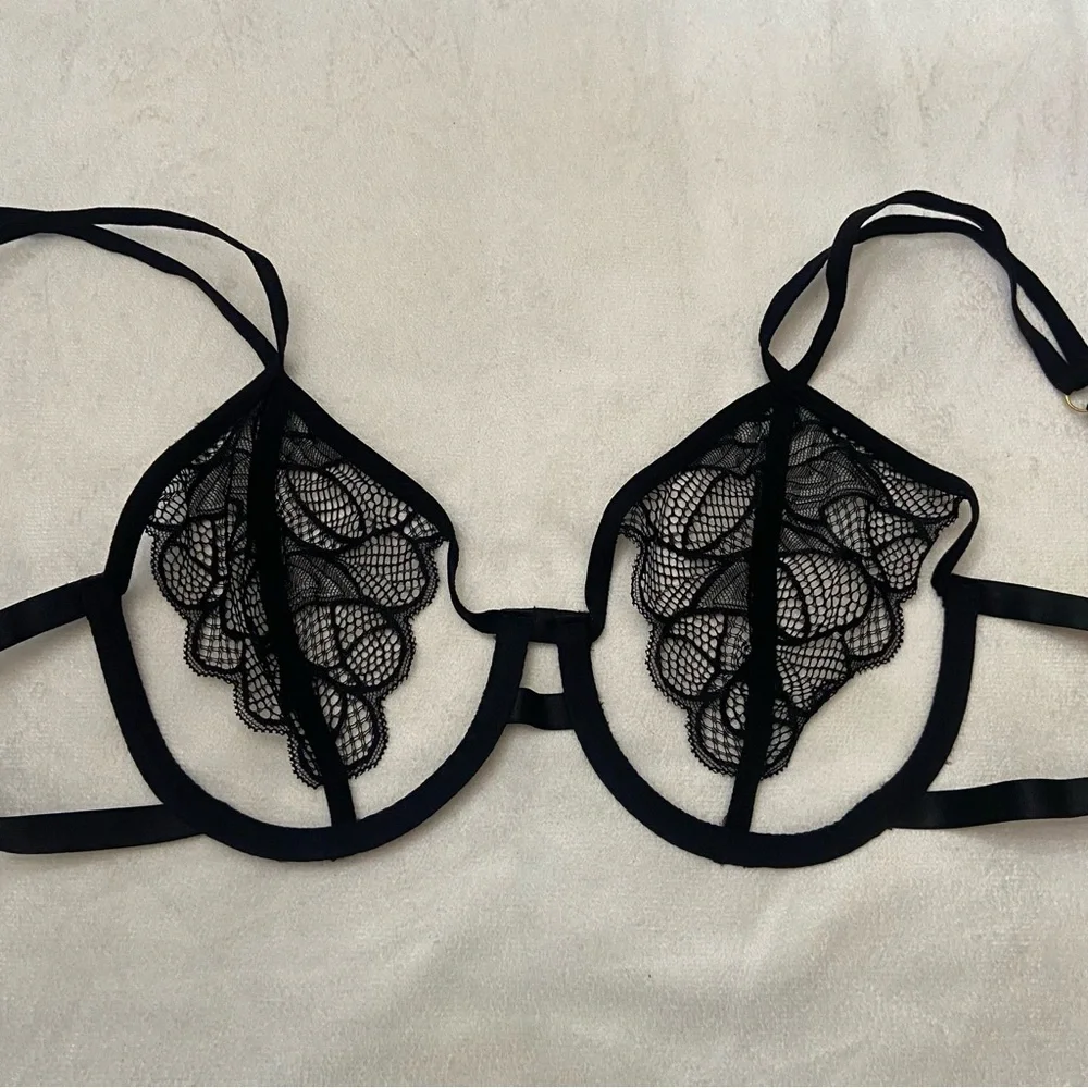 New! Bluebella Emerson open cup Black Lace unlined Strappy Bra 1804